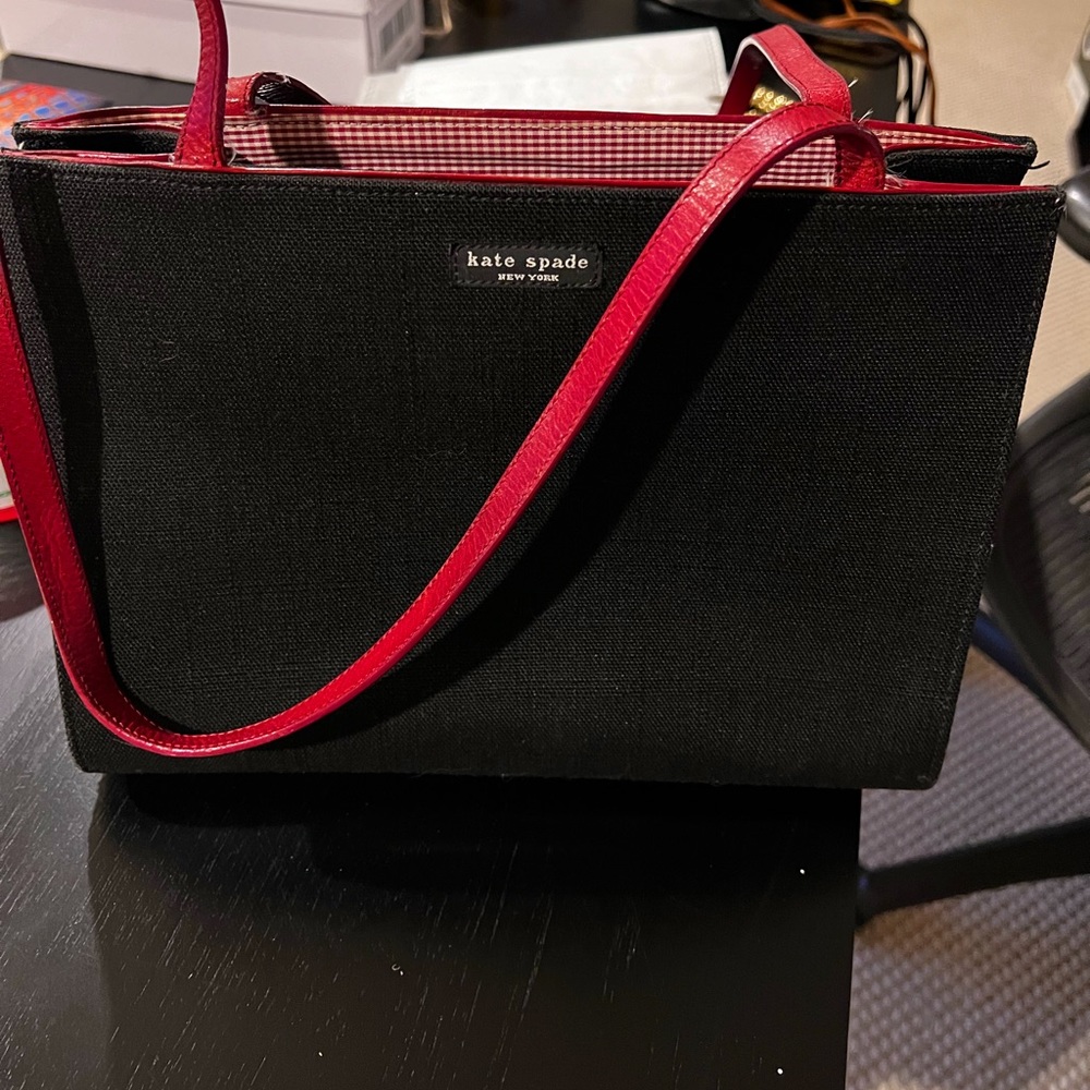 Vintage Kate Spade Black Sam Bag Red Gingham Print Tote